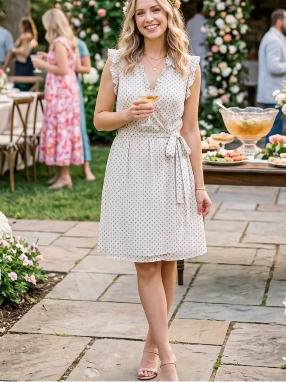 Rebecca Taylor |Ikat Vanilla White-Blue Polka Dot Textured Silk Blend Wrap Dress